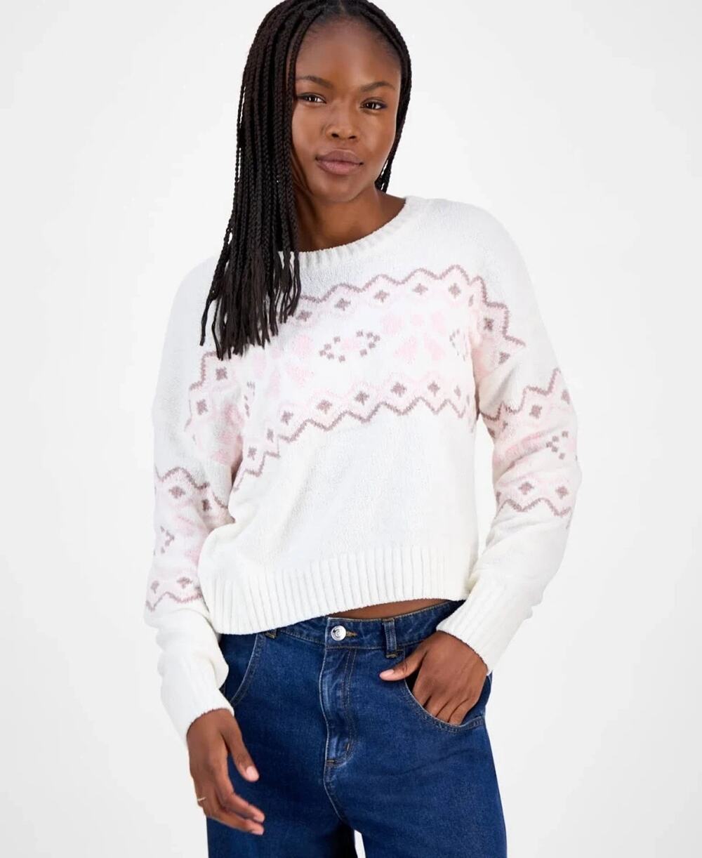 Fall Coquette Hippie Rose Chenille Sweater Junior Size M Egret Cream Cozycore